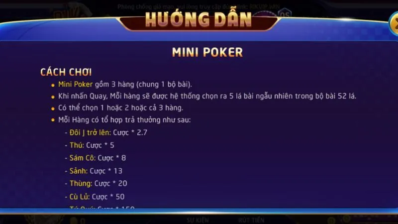 Mini Poker với luật chơi đơn giản phù hợp cho tân thủ
