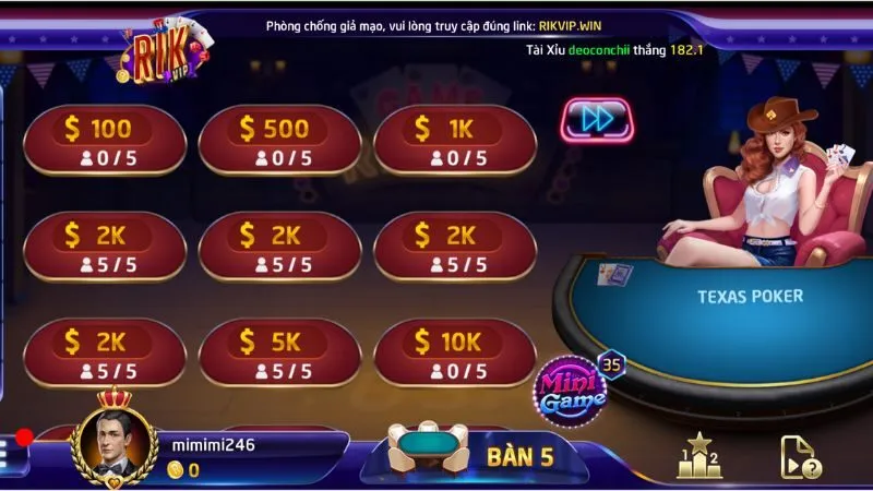 Texas Poker tại Rikvip cung cấp nhiều lựa chọn cược đa dạng
