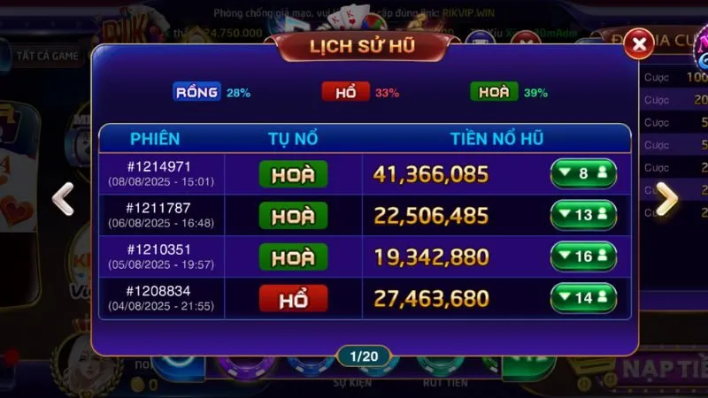 Rồng Hổ tại Rikvip cá cược siêu tốc, tiền về cực nhanh